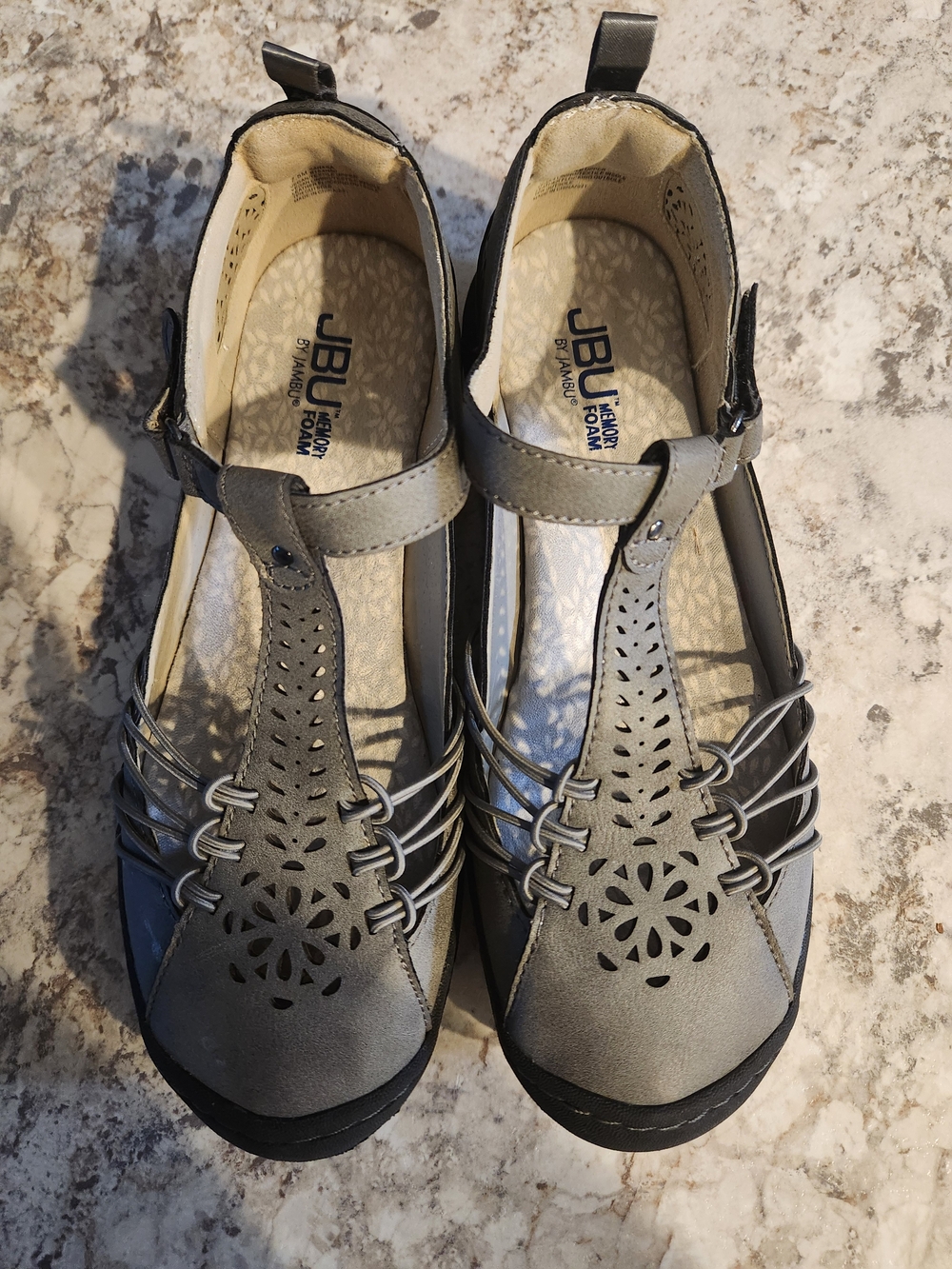 JBU Women's Gray T-Strap Comfort Shoe